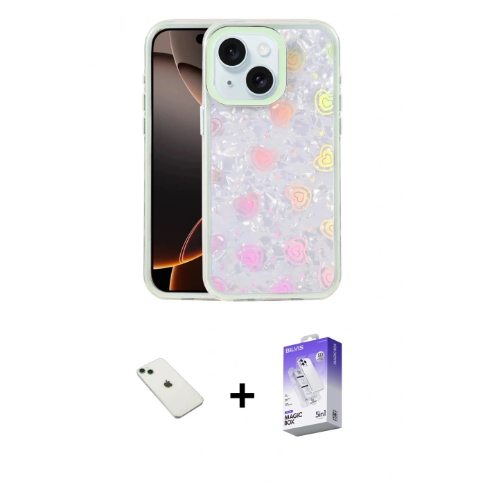 MARSİLYAN™- iPhone 14 Kılıf Odak Prime - Siyah Bilvis 5in1 3D Magic Cam Ekran Koruyucu + Diamond Kamera Lens - YL