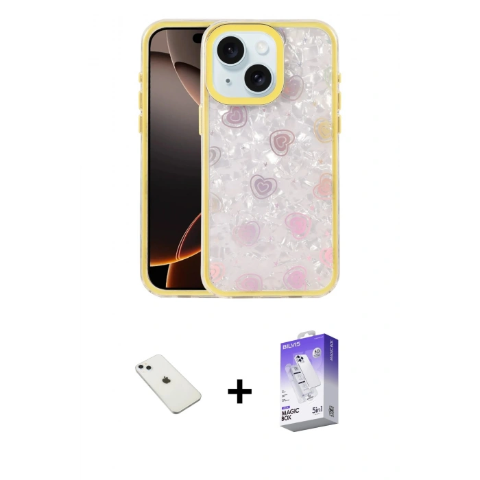 MARSİLYAN™- iPhone 14 Kılıf Odak Prime - Siyah Bilvis 5in1 3D Magic Cam Ekran Koruyucu + Diamond Kamera Lens - SABE