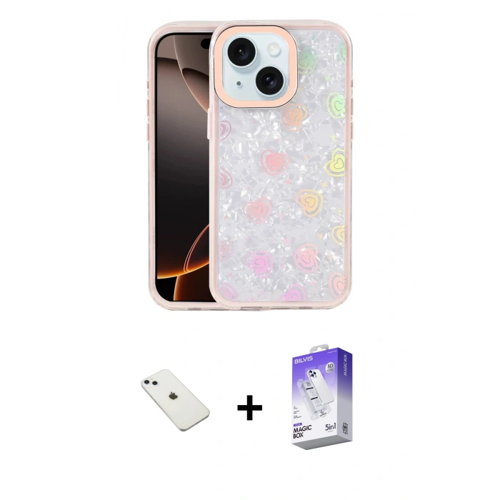 MARSİLYAN™- iPhone 14 Kılıf Odak Prime - Siyah Bilvis 5in1 3D Magic Cam Ekran Koruyucu + Diamond Kamera Lens - SABE