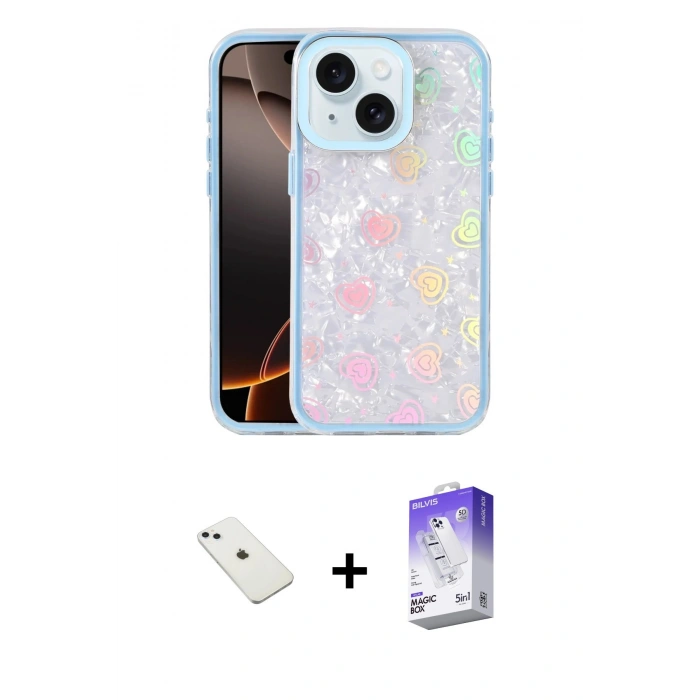 MARSİLYAN™- iPhone 14 Kılıf Odak Prime - Siyah Bilvis 5in1 3D Magic Cam Ekran Koruyucu + Diamond Kamera Lens - SABE