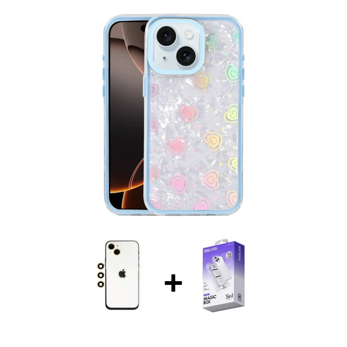 MARSİLYAN™- iPhone 14 Kılıf Odak Prime - Siyah Bilvis 5in1 3D Magic Cam Ekran Koruyucu + Shine Kamera Lens - GD