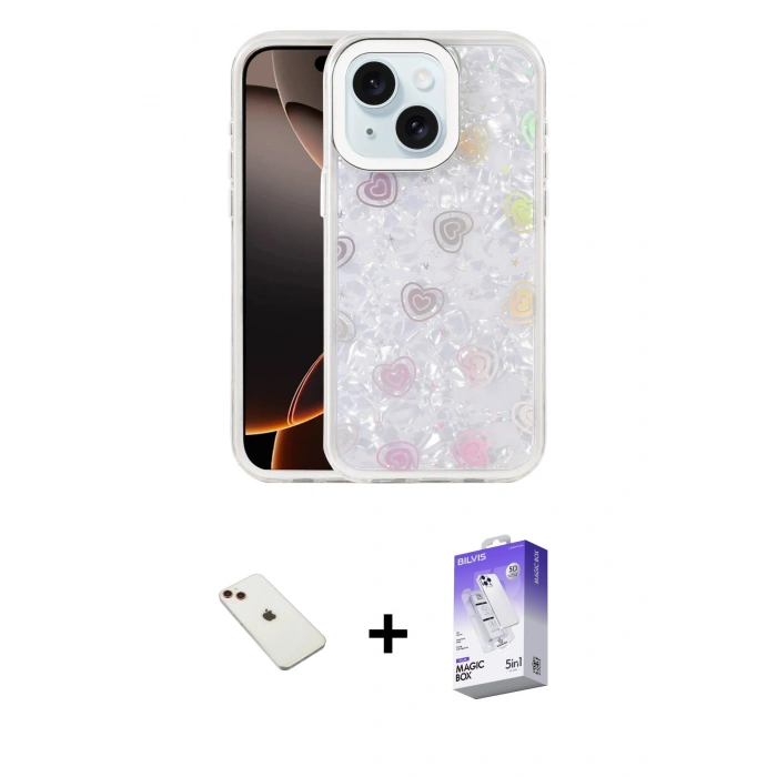 MARSİLYAN™- iPhone 14 Kılıf Odak Prime - Siyah Bilvis 5in1 3D Magic Cam Ekran Koruyucu + Diamond Kamera Lens - KI