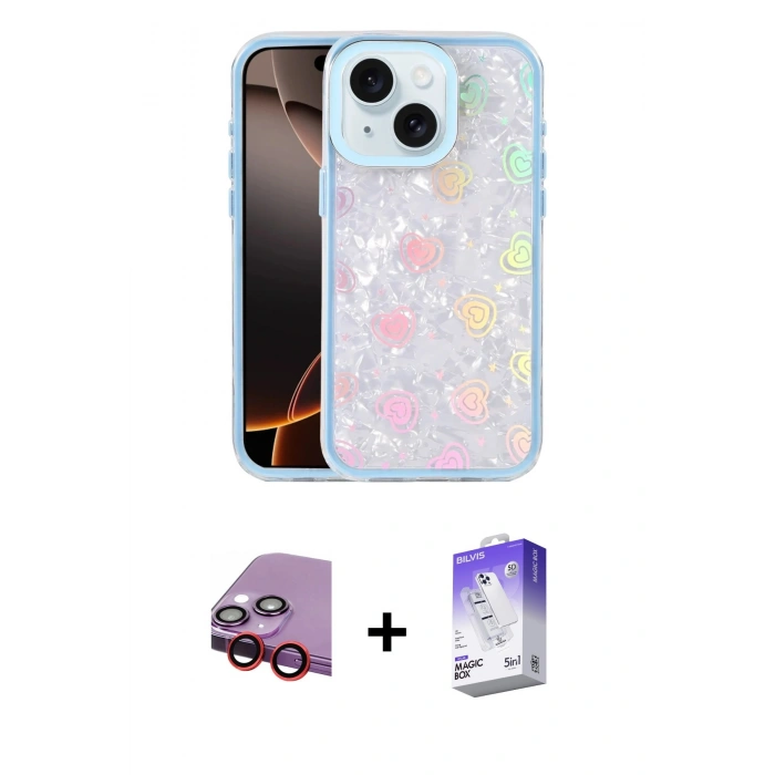 MARSİLYAN™- iPhone 14 Kılıf Odak Prime - Siyah Bilvis 5in1 3D Magic Cam Ekran Koruyucu + Raze Metal Kamera Lens - KI