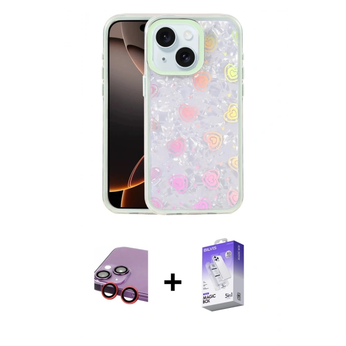 MARSİLYAN™- iPhone 14 Kılıf Odak Prime - Siyah Bilvis 5in1 3D Magic Cam Ekran Koruyucu + Raze Metal Kamera Lens - KI