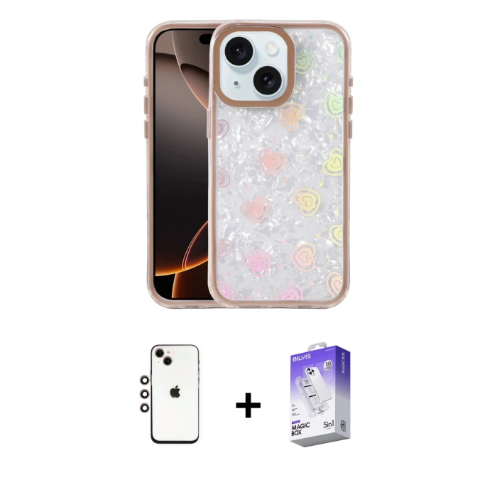 MARSİLYAN™- iPhone 14 Kılıf Odak Prime - Siyah Bilvis 5in1 3D Magic Cam Ekran Koruyucu + Shine Kamera Lens - GI