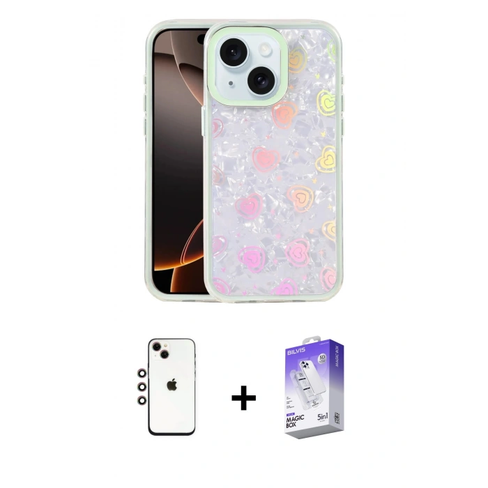 MARSİLYAN™- iPhone 14 Kılıf Odak Prime - Siyah Bilvis 5in1 3D Magic Cam Ekran Koruyucu + Shine Kamera Lens - GI