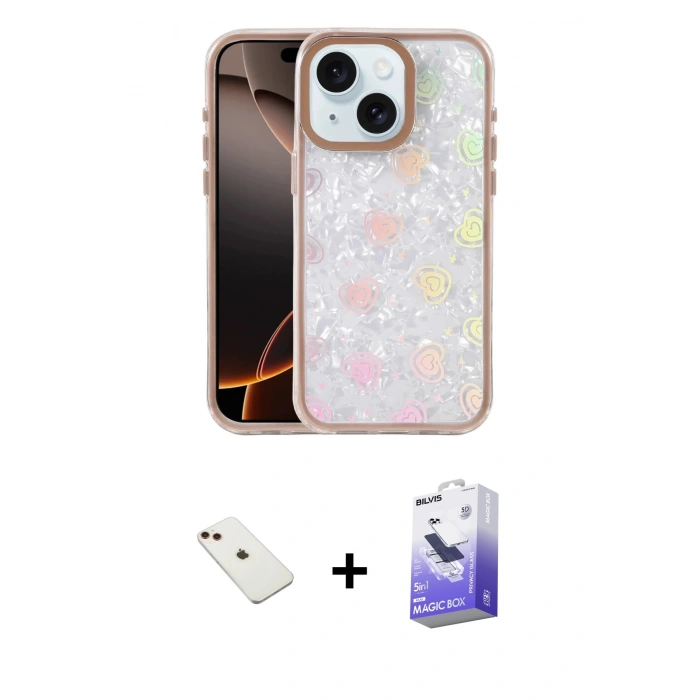 MARSİLYAN™- iPhone 14 Kılıf Odak Prime - Siyah Bilvis 5in1 5D Magic Hayalet Cam Ekran Koruyucu + Diamond Kamera Lens - KI