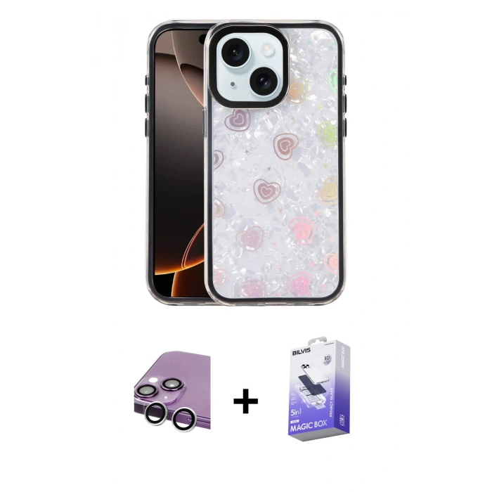 MARSİLYAN™- iPhone 14 Kılıf Odak Prime - Siyah Bilvis 5in1 5D Magic Hayalet Cam Ekran Koruyucu + Raze Metal Kamera Lens - GS