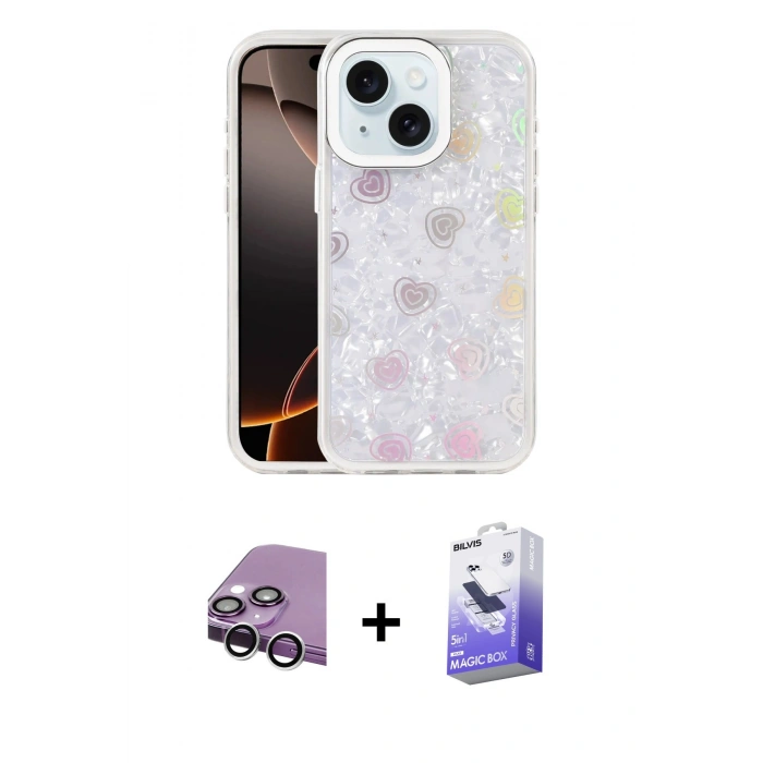MARSİLYAN™- iPhone 14 Kılıf Odak Prime - Siyah Bilvis 5in1 5D Magic Hayalet Cam Ekran Koruyucu + Raze Metal Kamera Lens - GS