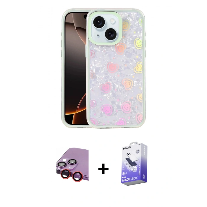 MARSİLYAN™- iPhone 14 Kılıf Odak Prime - Siyah Bilvis 5in1 5D Magic Hayalet Cam Ekran Koruyucu + Raze Metal Kamera Lens - KI
