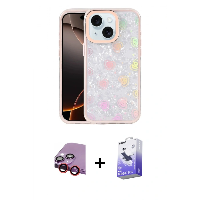 MARSİLYAN™- iPhone 14 Kılıf Odak Prime - Siyah Bilvis 5in1 5D Magic Hayalet Cam Ekran Koruyucu + Raze Metal Kamera Lens - KI