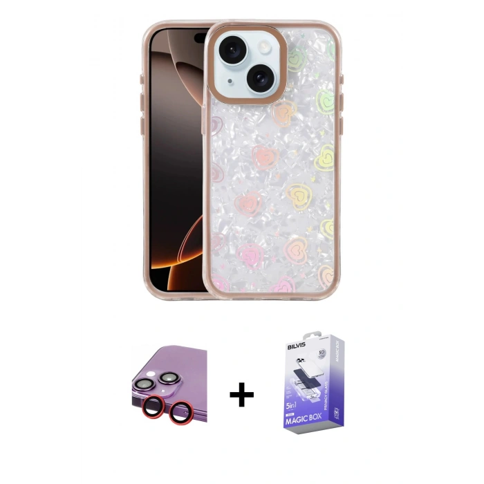 MARSİLYAN™- iPhone 14 Kılıf Odak Prime - Siyah Bilvis 5in1 5D Magic Hayalet Cam Ekran Koruyucu + Raze Metal Kamera Lens - KI