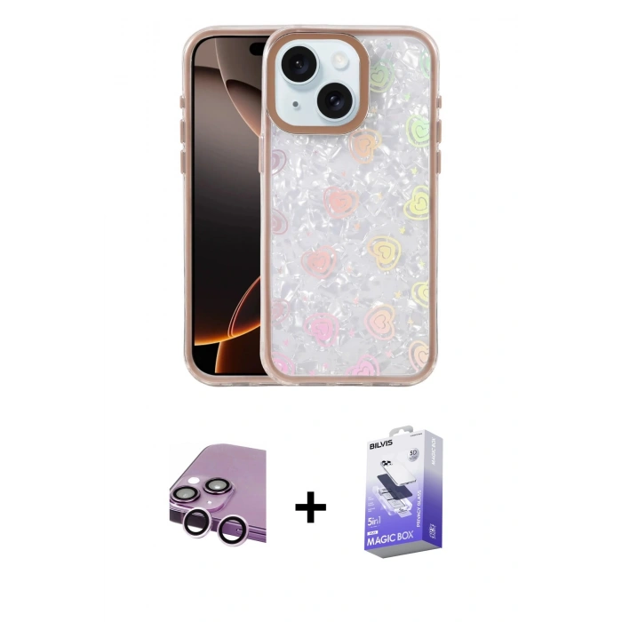 MARSİLYAN™- iPhone 14 Kılıf Odak Prime - Siyah Bilvis 5in1 5D Magic Hayalet Cam Ekran Koruyucu + Raze Metal Kamera Lens - MR