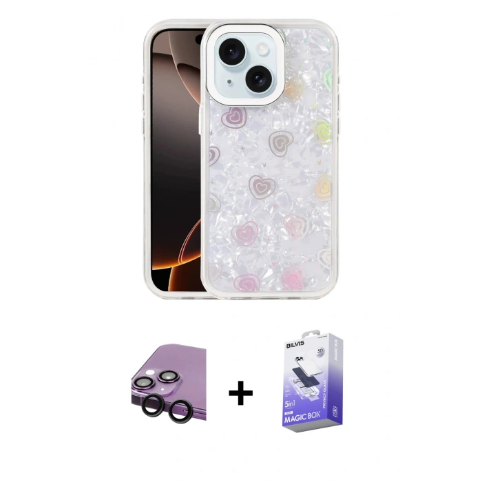 MARSİLYAN™- iPhone 14 Kılıf Odak Prime - Siyah Bilvis 5in1 5D Magic Hayalet Cam Ekran Koruyucu + Raze Metal Kamera Lens - SH
