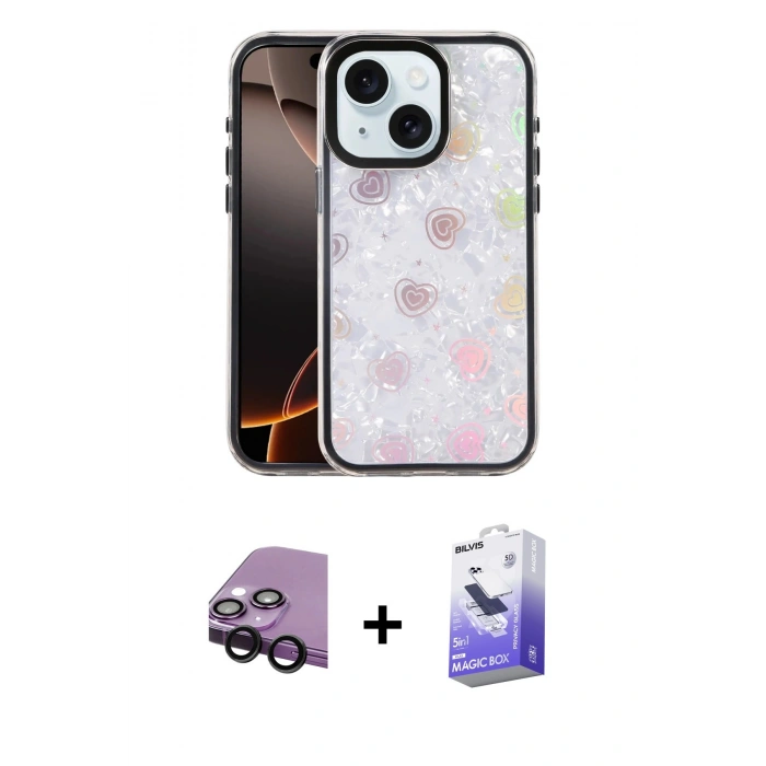 MARSİLYAN™- iPhone 14 Kılıf Odak Prime - Siyah Bilvis 5in1 5D Magic Hayalet Cam Ekran Koruyucu + Raze Metal Kamera Lens - SH