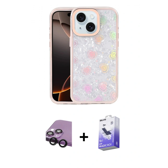 MARSİLYAN™- iPhone 14 Kılıf Odak Prime - Siyah Bilvis 5in1 5D Magic Hayalet Cam Ekran Koruyucu + Raze Metal Kamera Lens - SH