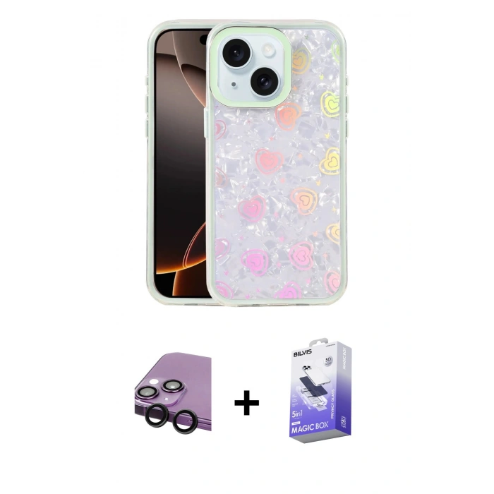 MARSİLYAN™- iPhone 14 Kılıf Odak Prime - Siyah Bilvis 5in1 5D Magic Hayalet Cam Ekran Koruyucu + Raze Metal Kamera Lens - SH