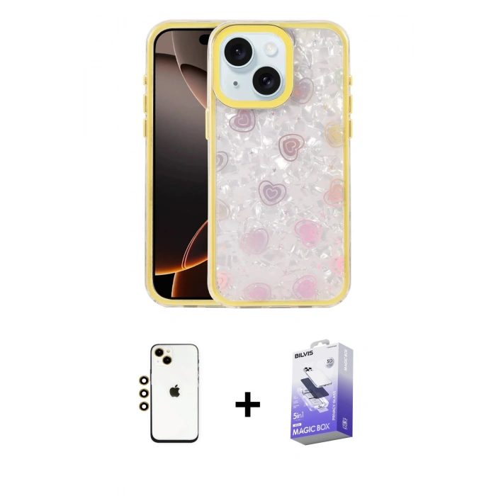 MARSİLYAN™- iPhone 14 Kılıf Odak Prime - Siyah Bilvis 5in1 5D Magic Hayalet Cam Ekran Koruyucu + Shine Kamera Lens - GD