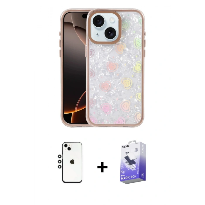MARSİLYAN™- iPhone 14 Kılıf Odak Prime - Siyah Bilvis 5in1 5D Magic Hayalet Cam Ekran Koruyucu + Shine Kamera Lens - GS