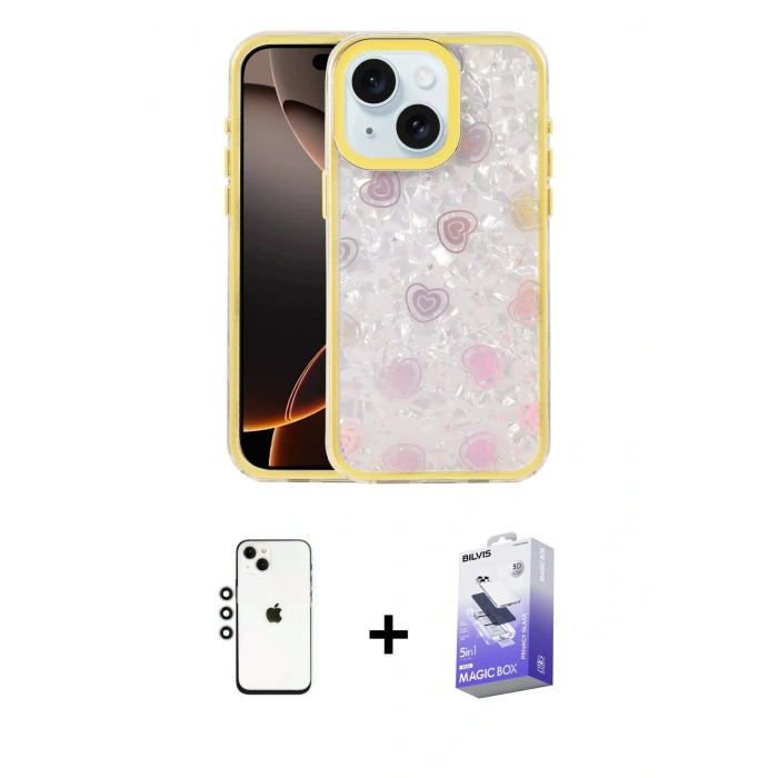 MARSİLYAN™- iPhone 14 Kılıf Odak Prime - Siyah Bilvis 5in1 5D Magic Hayalet Cam Ekran Koruyucu + Shine Kamera Lens - GS