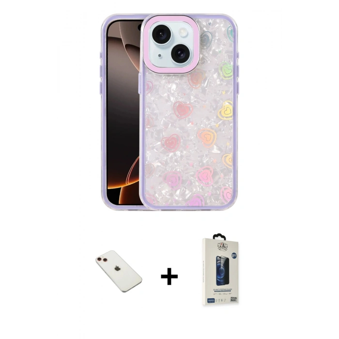 MARSİLYAN™- iPhone 14 Kılıf Odak Prime - Siyah Bilvis Hayalet Cam Ekran Koruyucu + Diamond Kamera Lens - KI