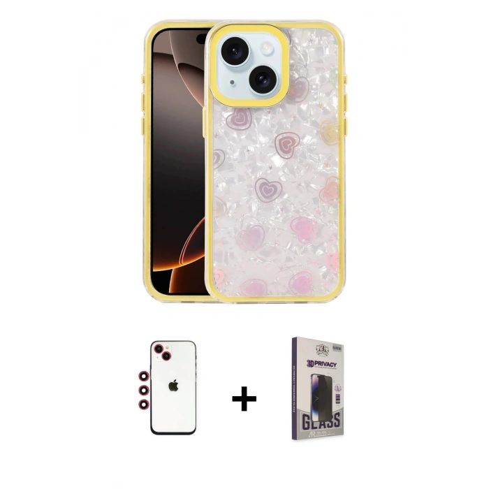 MARSİLYAN™- iPhone 14 Kılıf Odak Prime - Siyah Bilvis Hayalet Cam Ekran Koruyucu + Shine Kamera Lens - KI