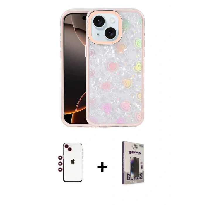 MARSİLYAN™- iPhone 14 Kılıf Odak Prime - Siyah Bilvis Hayalet Cam Ekran Koruyucu + Shine Kamera Lens - KI