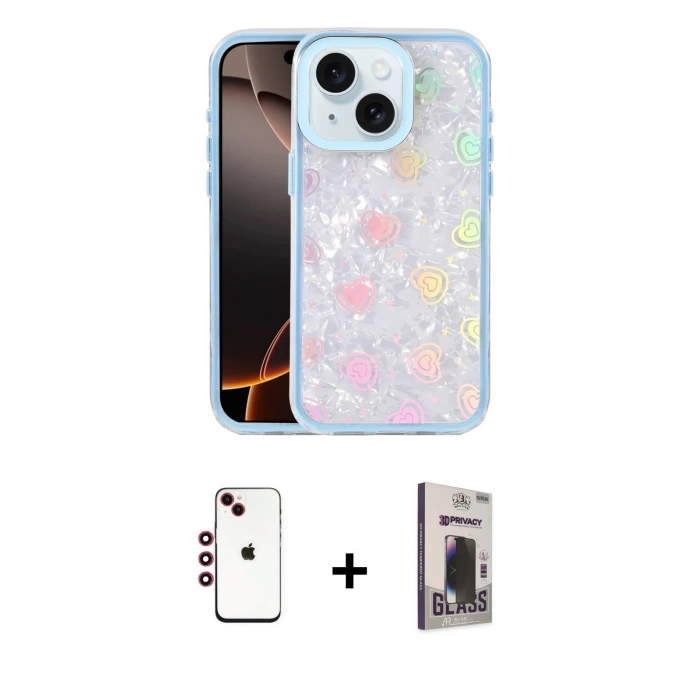 MARSİLYAN™- iPhone 14 Kılıf Odak Prime - Siyah Bilvis Hayalet Cam Ekran Koruyucu + Shine Kamera Lens - KI