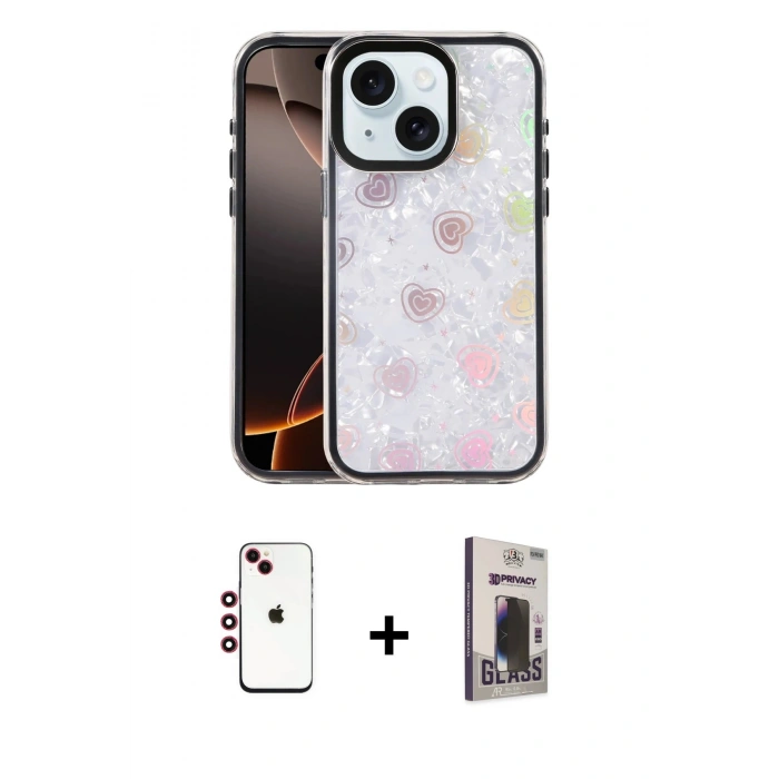 MARSİLYAN™- iPhone 14 Kılıf Odak Prime - Siyah Bilvis Hayalet Cam Ekran Koruyucu + Shine Kamera Lens - KI