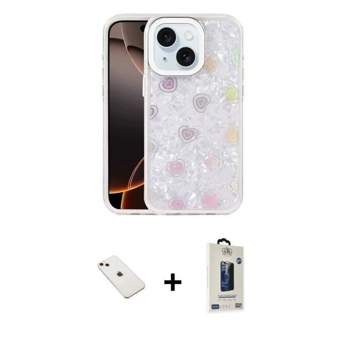 MARSİLYAN™- iPhone 14 Kılıf Odak Prime - Siyah Bilvis Hayalet Cam Ekran Koruyucu + Diamond Kamera Lens - PE