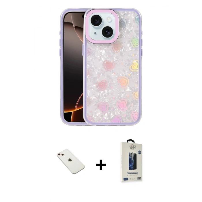MARSİLYAN™- iPhone 14 Kılıf Odak Prime - Siyah Bilvis Hayalet Cam Ekran Koruyucu + Diamond Kamera Lens - PE