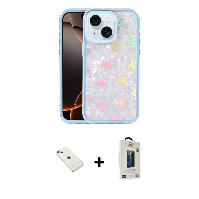 MARSİLYAN™- iPhone 14 Kılıf Odak Prime - Siyah Bilvis Hayalet Cam Ekran Koruyucu + Diamond Kamera Lens - PE