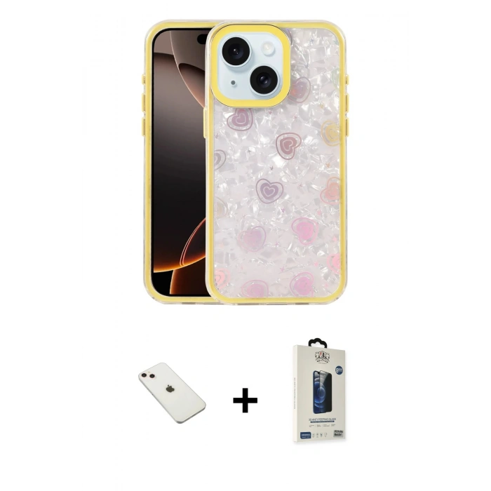 MARSİLYAN™- iPhone 14 Kılıf Odak Prime - Siyah Bilvis Hayalet Cam Ekran Koruyucu + Diamond Kamera Lens - PE