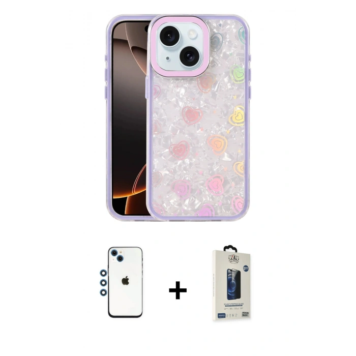 MARSİLYAN™- iPhone 14 Kılıf Odak Prime - Siyah Bilvis Hayalet Cam Ekran Koruyucu + Shine Kamera Lens - MI