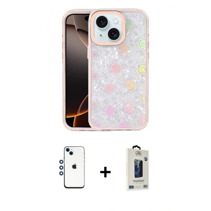 MARSİLYAN™- iPhone 14 Kılıf Odak Prime - Siyah Bilvis Hayalet Cam Ekran Koruyucu + Shine Kamera Lens - MI