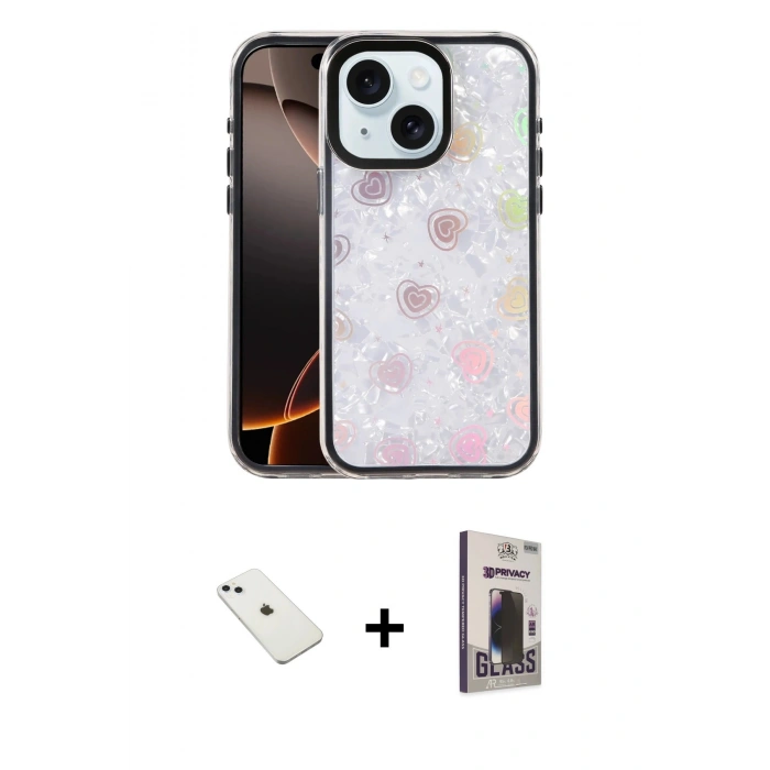 MARSİLYAN™- iPhone 14 Kılıf Odak Prime - Siyah Bilvis Hayalet Cam Ekran Koruyucu + Sierra Blue Diamond Kamera Lens