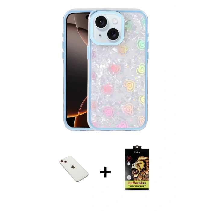 MARSİLYAN™- iPhone 14 Kılıf Odak Prime - Siyah Buffer Cam Ekran Koruyucu + Diamond Kamera Lens - KI