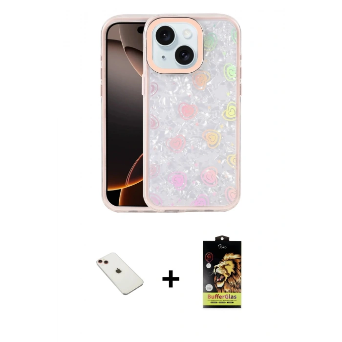 MARSİLYAN™- iPhone 14 Kılıf Odak Prime - Siyah Buffer Cam Ekran Koruyucu + Diamond Kamera Lens - KI