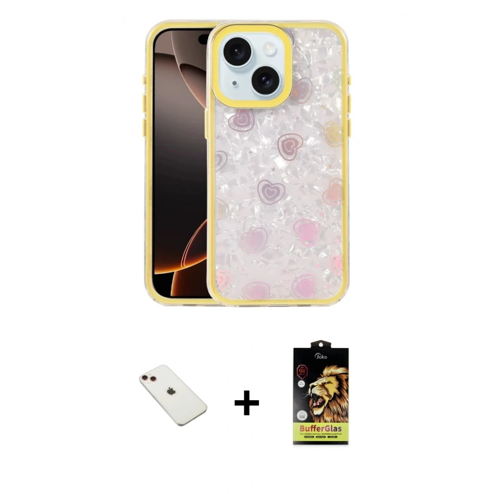 MARSİLYAN™- iPhone 14 Kılıf Odak Prime - Siyah Buffer Cam Ekran Koruyucu + Diamond Kamera Lens - KI