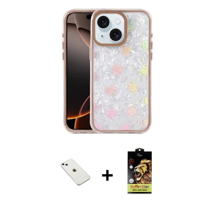 MARSİLYAN™- iPhone 14 Kılıf Odak Prime - Siyah Buffer Cam Ekran Koruyucu + Diamond Kamera Lens - SABE