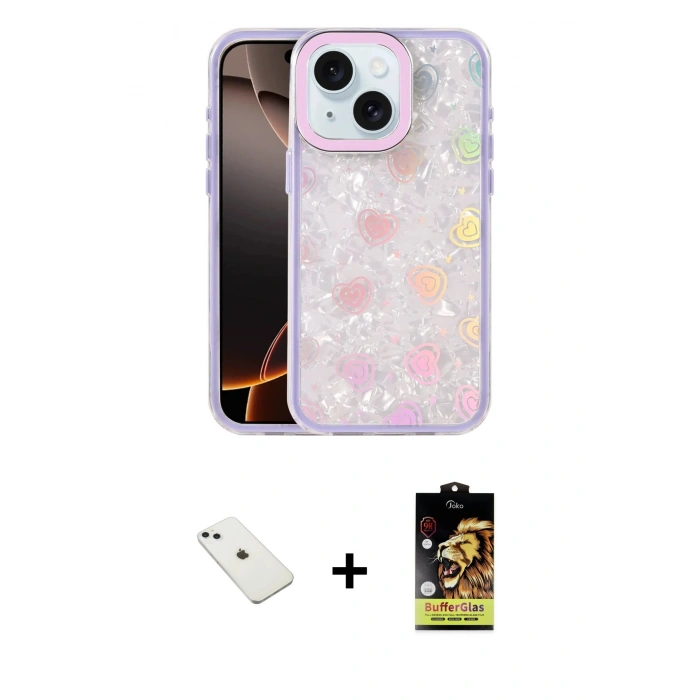 MARSİLYAN™- iPhone 14 Kılıf Odak Prime - Siyah Buffer Cam Ekran Koruyucu + Diamond Kamera Lens - SABE