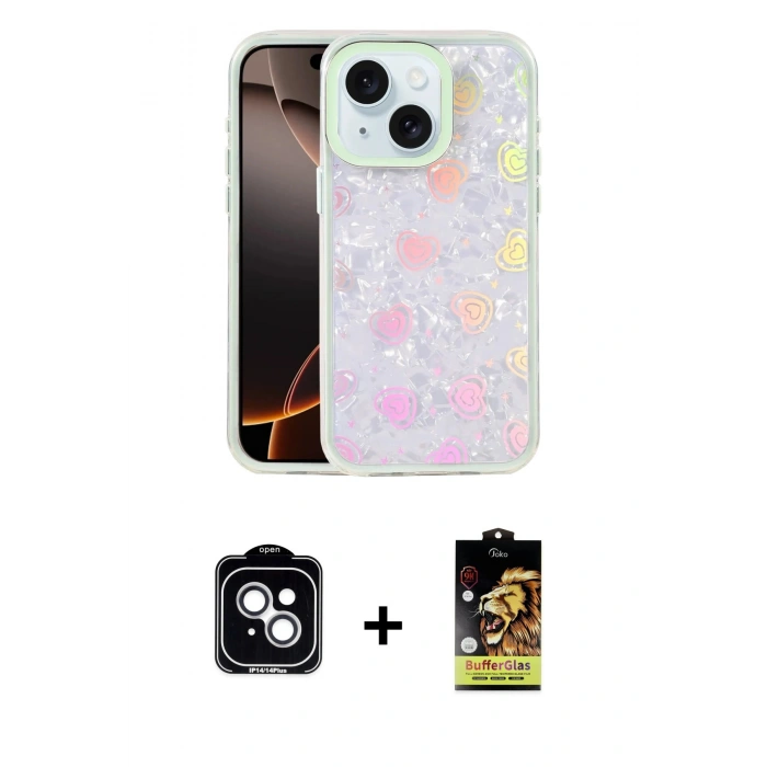 MARSİLYAN™- iPhone 14 Kılıf Odak Prime - Siyah Buffer Cam Ekran Koruyucu + PVD Metal Kamera Lens - GS