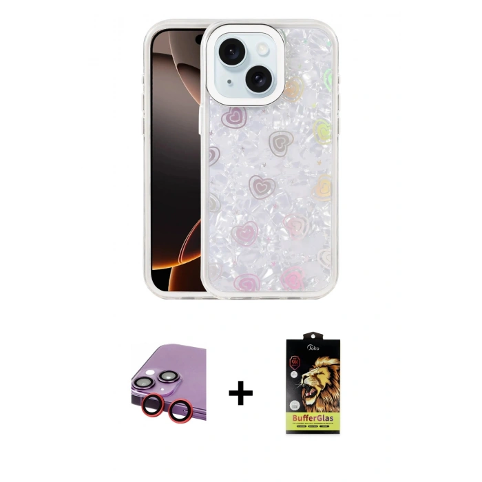 MARSİLYAN™- iPhone 14 Kılıf Odak Prime - Siyah Buffer Cam Ekran Koruyucu + Raze Metal Kamera Lens - KI