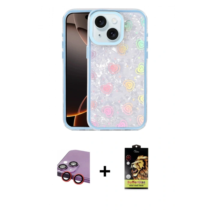 MARSİLYAN™- iPhone 14 Kılıf Odak Prime - Siyah Buffer Cam Ekran Koruyucu + Raze Metal Kamera Lens - KI