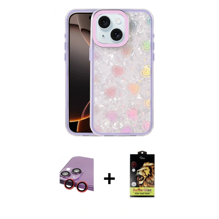 MARSİLYAN™- iPhone 14 Kılıf Odak Prime - Siyah Buffer Cam Ekran Koruyucu + Raze Metal Kamera Lens - KI
