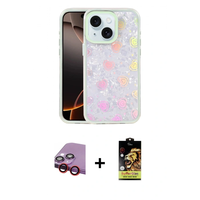 MARSİLYAN™- iPhone 14 Kılıf Odak Prime - Siyah Buffer Cam Ekran Koruyucu + Raze Metal Kamera Lens - KI