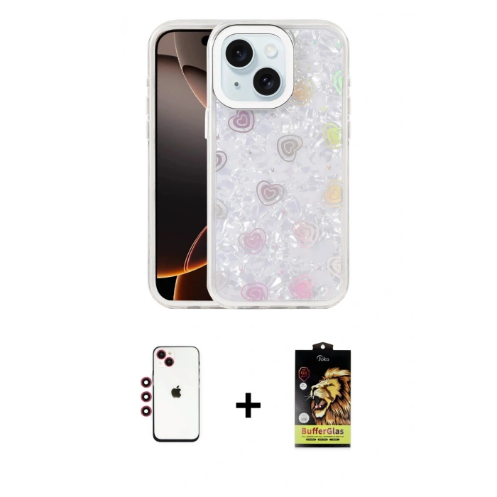 MARSİLYAN™- iPhone 14 Kılıf Odak Prime - Siyah Buffer Cam Ekran Koruyucu + Shine Kamera Lens - KI