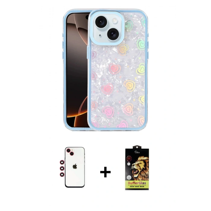 MARSİLYAN™- iPhone 14 Kılıf Odak Prime - Siyah Buffer Cam Ekran Koruyucu + Shine Kamera Lens - KI