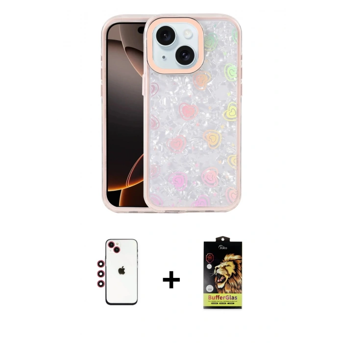 MARSİLYAN™- iPhone 14 Kılıf Odak Prime - Siyah Buffer Cam Ekran Koruyucu + Shine Kamera Lens - KI