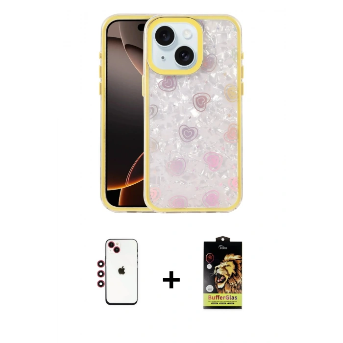 MARSİLYAN™- iPhone 14 Kılıf Odak Prime - Siyah Buffer Cam Ekran Koruyucu + Shine Kamera Lens - KI